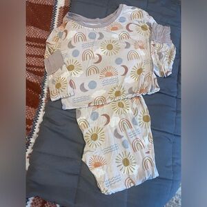 Little Sleepies Cream Pajamas with Rainbow and Sun Design